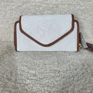 White Mexican Handmade Floral Embossed Leather Flap Closure Wallet